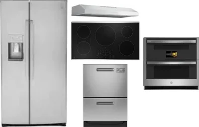5 Piece Package Includes Refrigerator, Cooktop, Wall Oven, Hood And Dishwasher